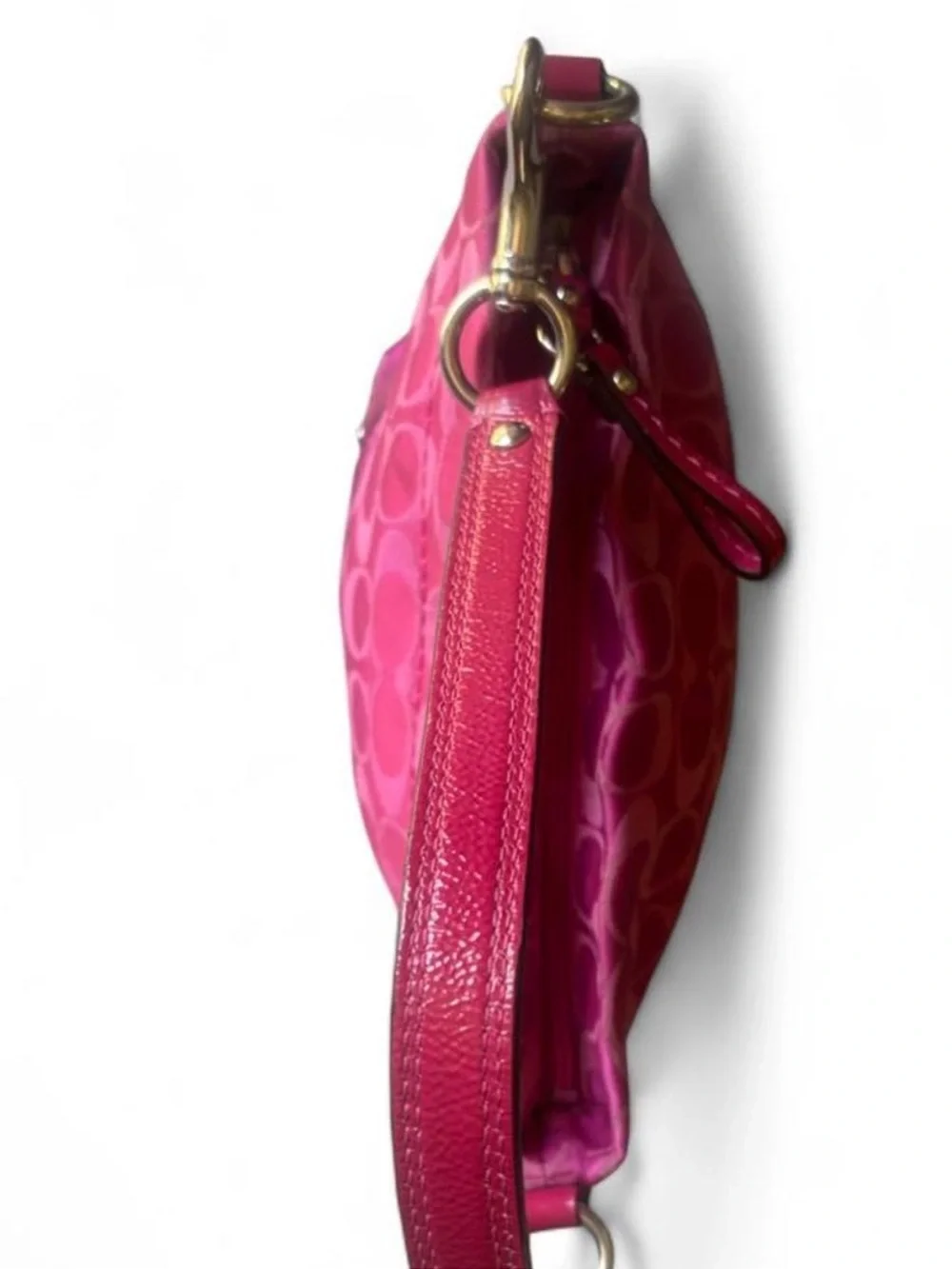 Vintage Coach Y2K Hot Pink Carly Mini Signature Hobo Shoulder Bag